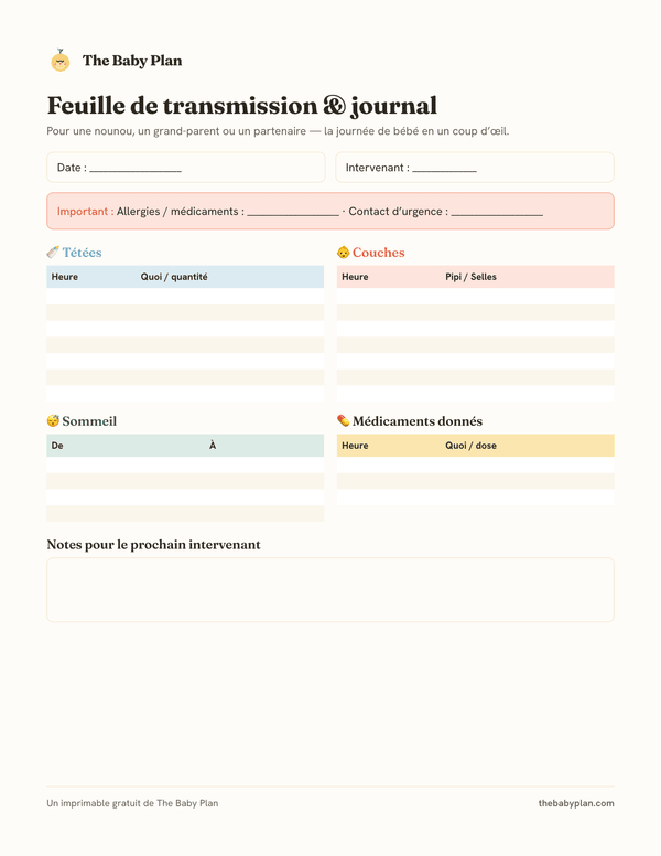 Feuille de transmission pour la garde