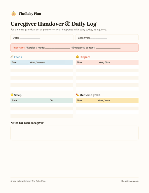 Caregiver handover sheet