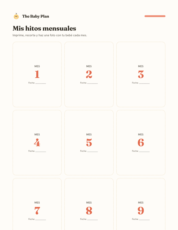 Tarjetas de hitos mensuales