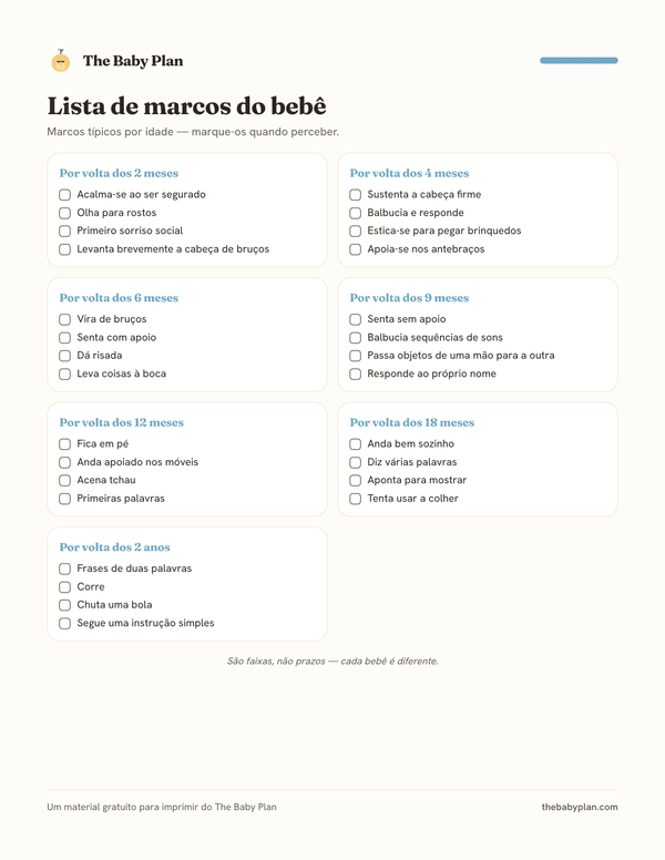 Checklist de marcos do bebê